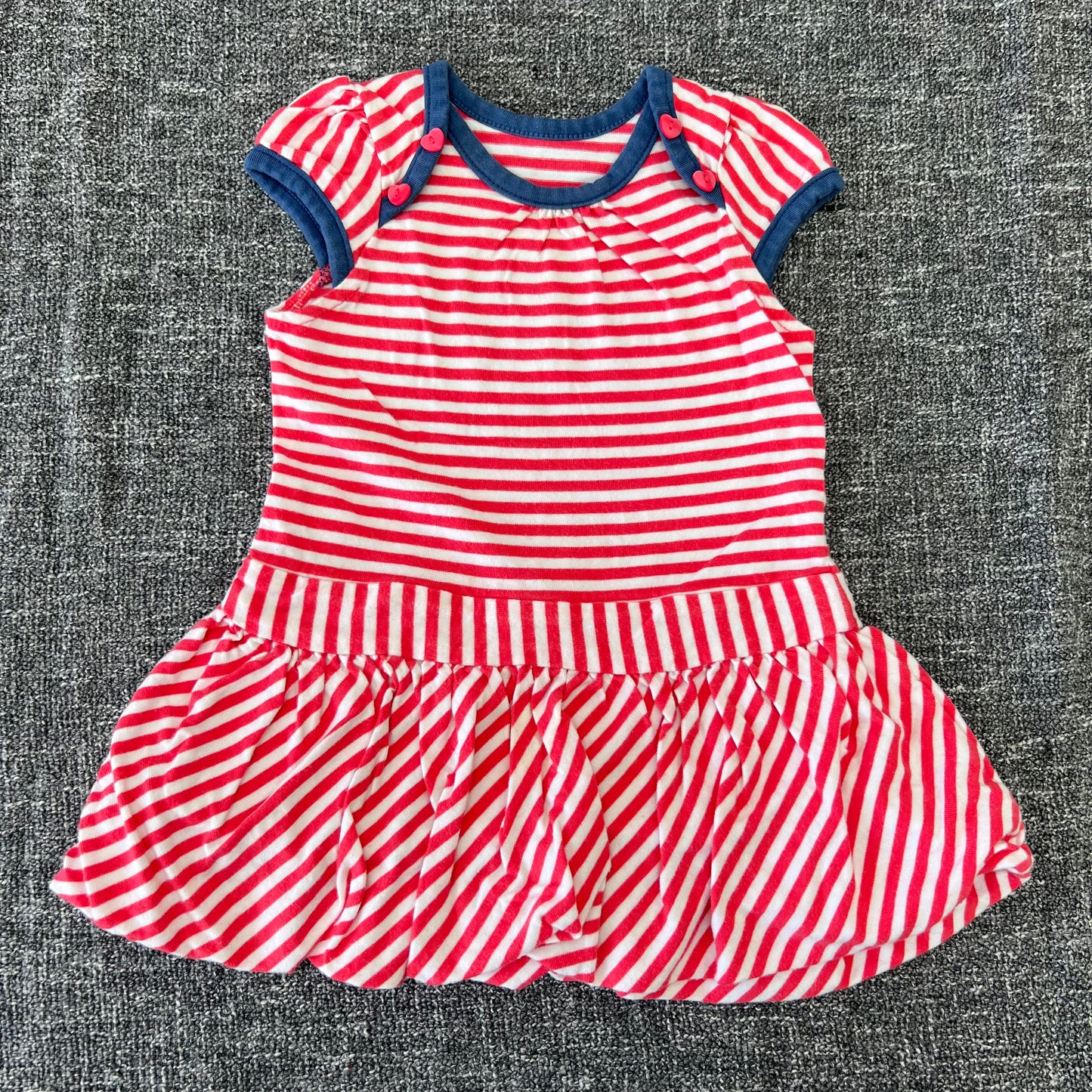 Girls 3-6 Month Pink & White Striped Summer Dress With Blue Trim