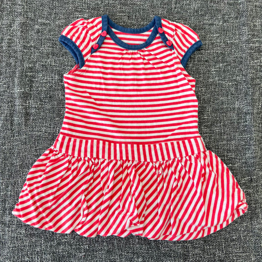 Girls 3-6 Month Pink & White Striped Summer Dress With Blue Trim