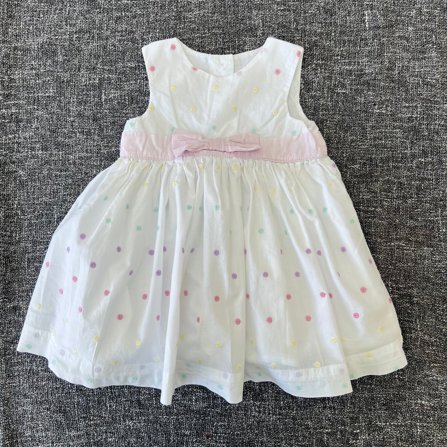 Girls 3-6 Month White Summer Dress With Multi Coloured Embroidered Spots