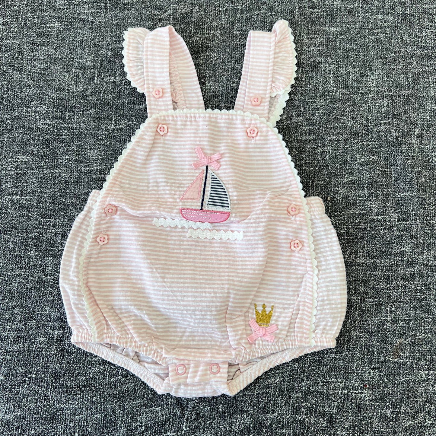 Girls 3-6 Month Pink & White Striped Summer Dungarees