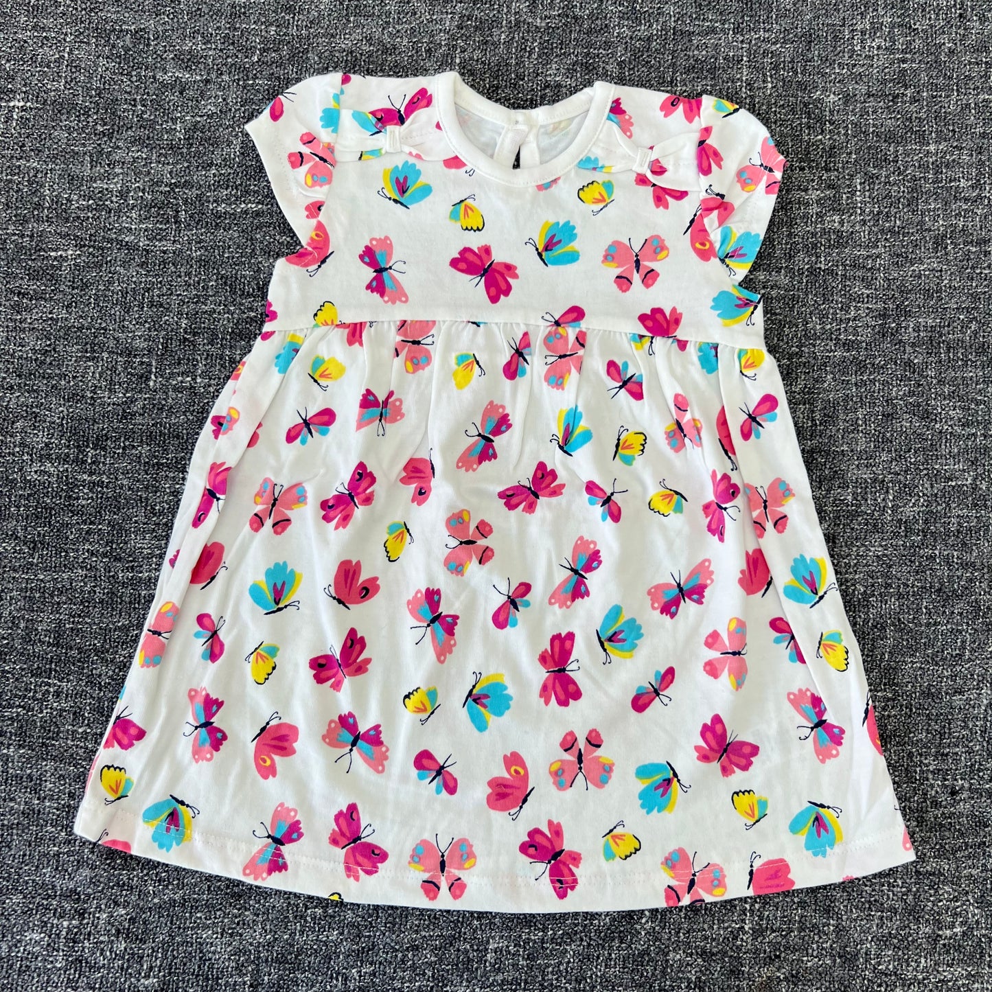 Girls 3-6 Month Cream Summer Jersey Dress With A PinkPrinted  Butterfly Pattern