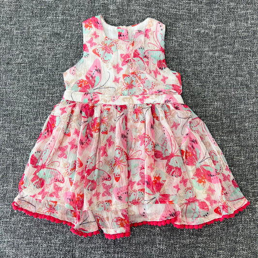 Girls 3-6 Month Cream & Pink Butterfly Print Summer Dress