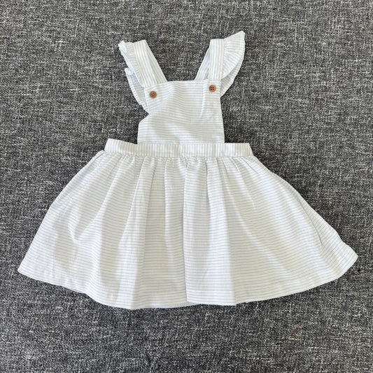 Girls 3-6 Month Summer Pinafore Dress White With Thin Blue Stripes