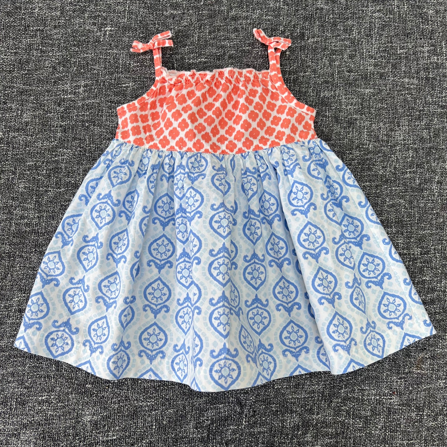 Girls 3-6 Month White, Orange & Blue Patterned Sun Dress