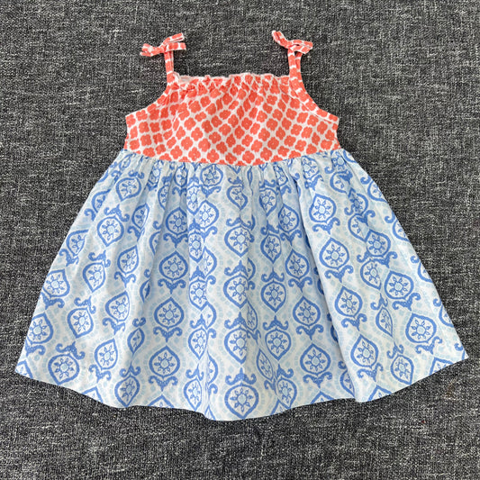 Girls 3-6 Month White, Orange & Blue Patterned Sun Dress