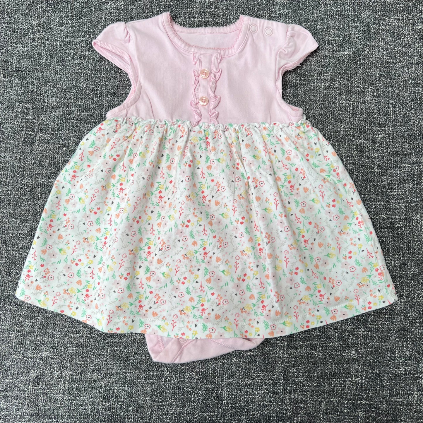 Girls 3-6 Month Pink & White Floral Print Bodysuit Dress