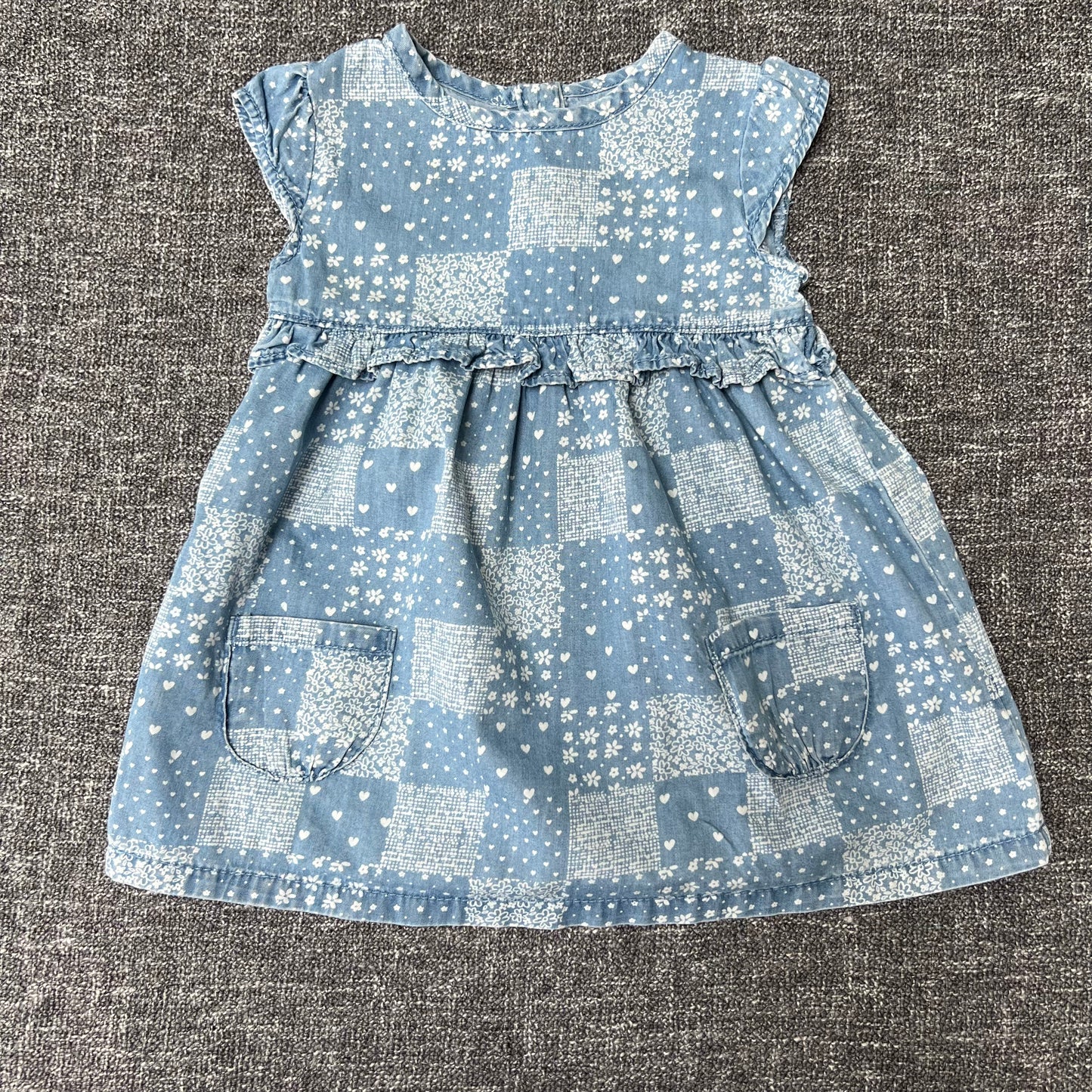 Girls 3-6 Month Blue & White Flowers & Hearts Denim Style Summer DRess