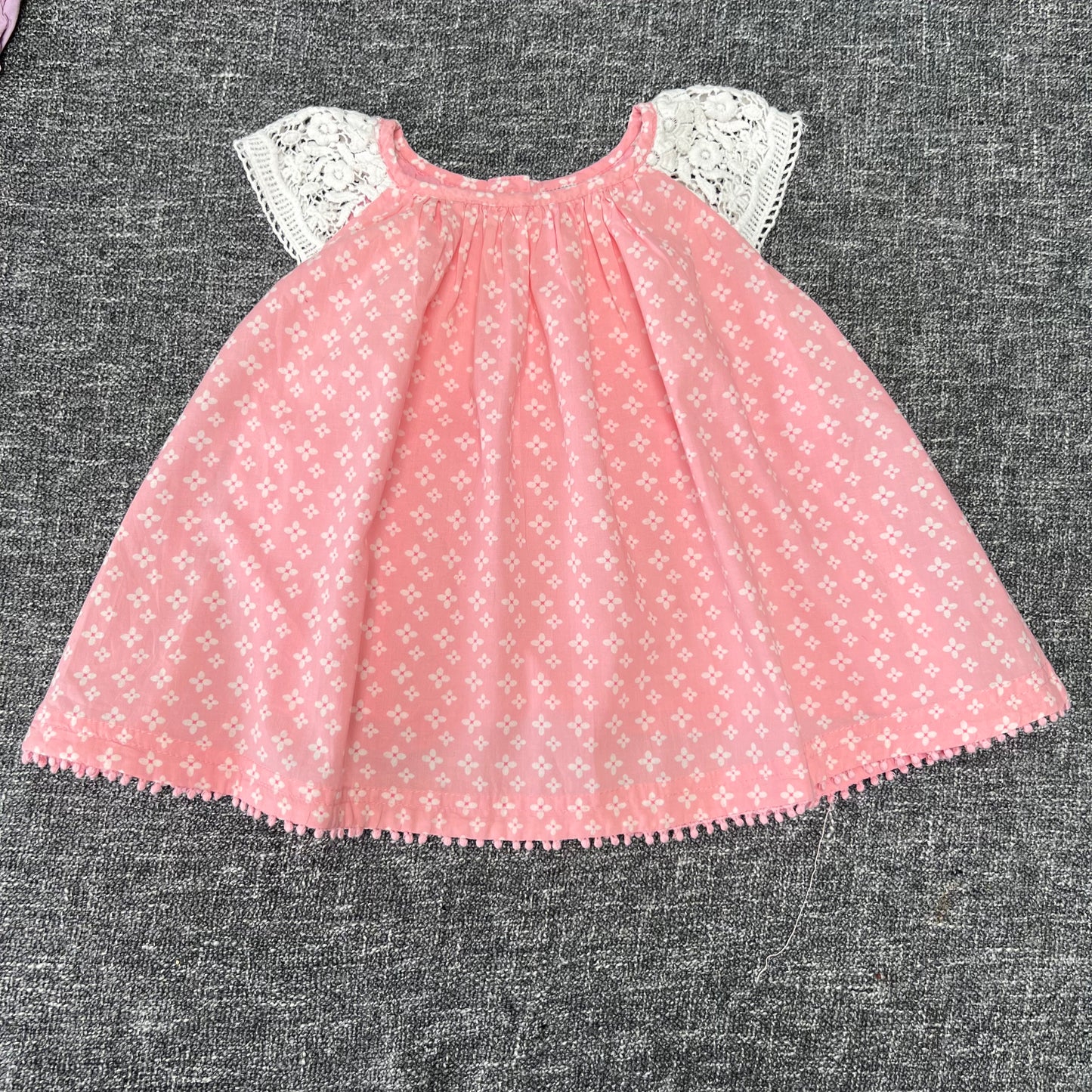 Girls 3-6 Month Pink & White Floral dress With Lace Sleeves Summer Dress