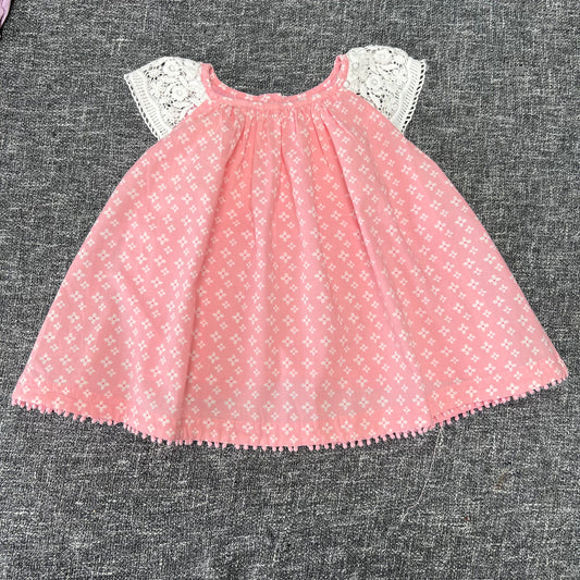 Girls 3-6 Month Pink & White Floral dress With Lace Sleeves Summer Dress