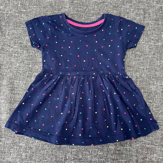 Girls 3-6 Month Navy With Multi Coloured Spots Jersey Summer Dress