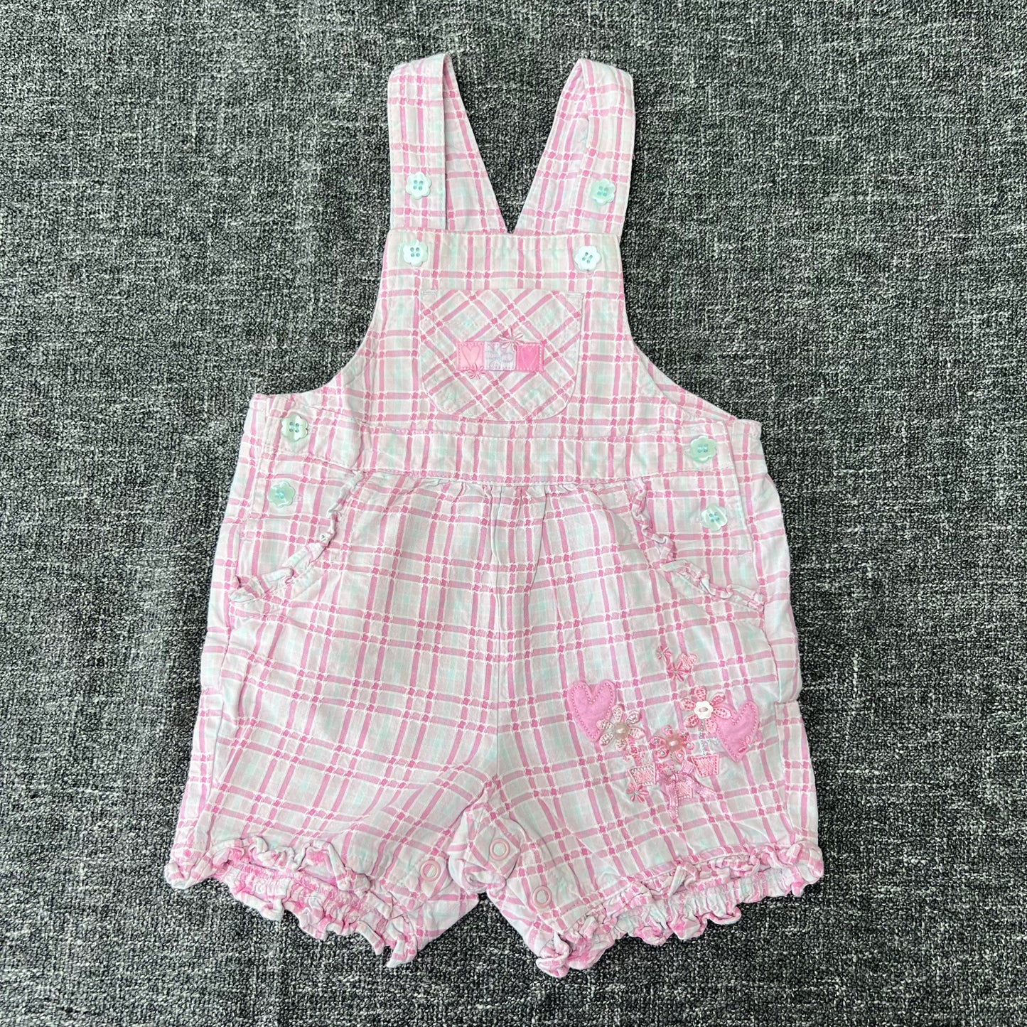 Girls 3-6 Month Pink Checked Summer Dungarees