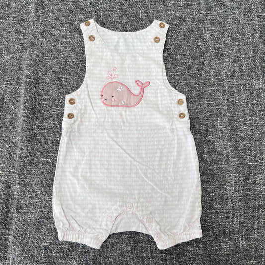 Girls 3-6 Month Pink & White Dungarees With Appliquéd Whale