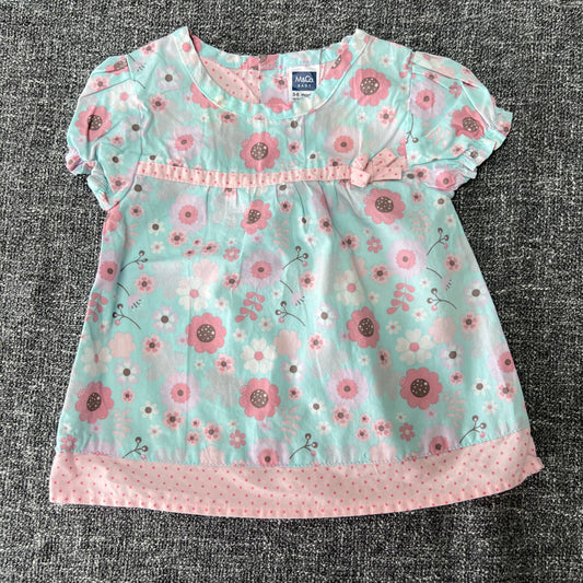 Girls 3-6 Month Turquoise & Pink Floral Summer Top