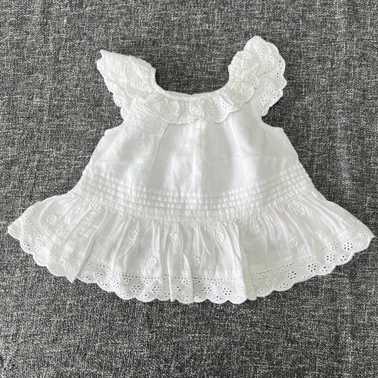 Girls 3-6 Month White Summer Top With Embroidery Anglaise.