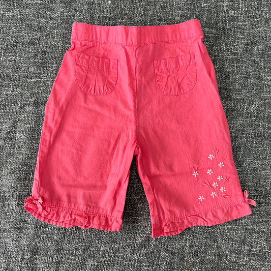 Girls 3-6 Month Peach Cropped Summer Trousers With Embroidered Flowers