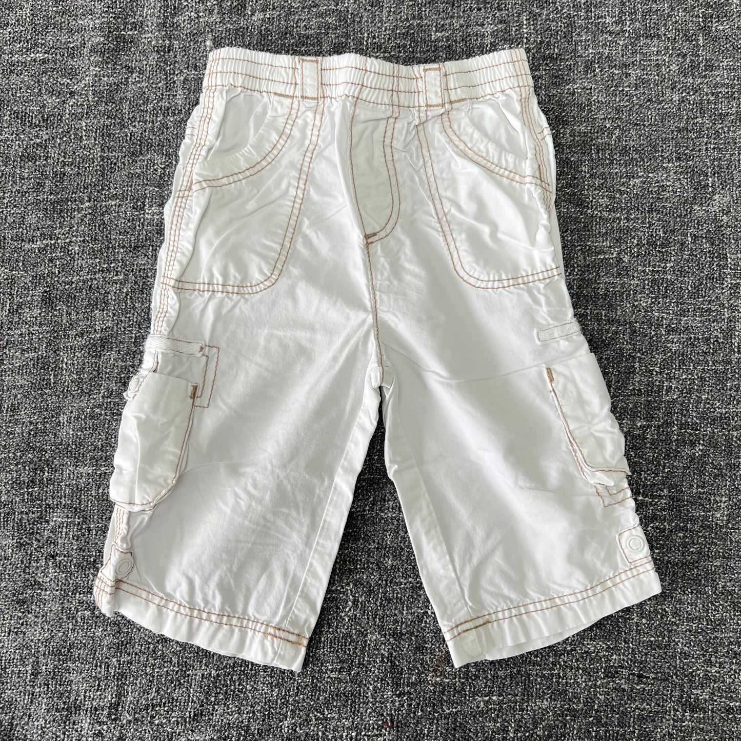 Girls 3-6 Month White Summer Trousers With Beige Stitching