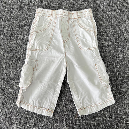 Girls 3-6 Month White Summer Trousers With Beige Stitching