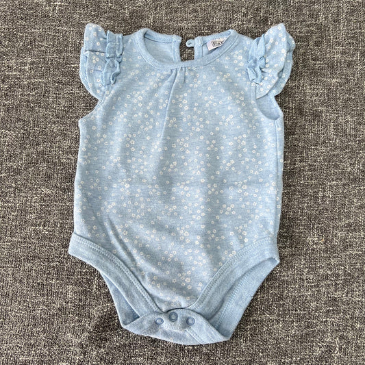 Girls 3-6 Month Blue Floral Short Sleeved Bodysuit