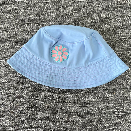 Girls 3-6 Month Blue Swimsuit Hat With Appliqué Pink Flower