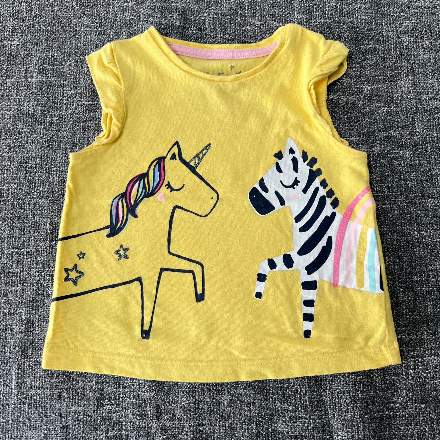 Girls 3-6 Month Yellow Unicorn & Zebra T-Shirt