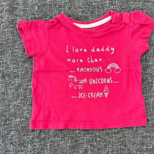 Girls 3-6 Month Pink "I love Daddy more than Rainbows, Unicorns, Ice cream" T-shirt