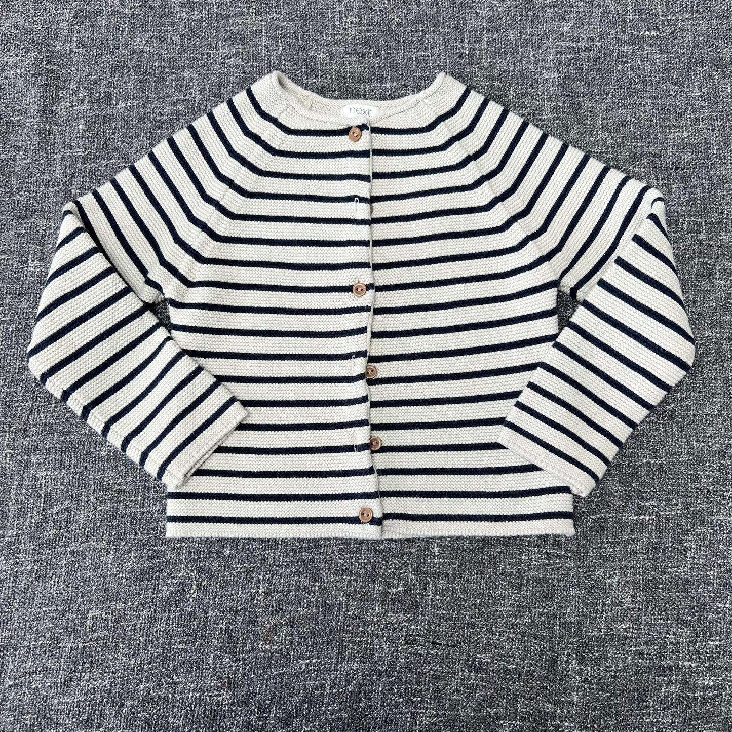 Girls 3-4 Year Beige & Blue Striped Knitted Cardigan