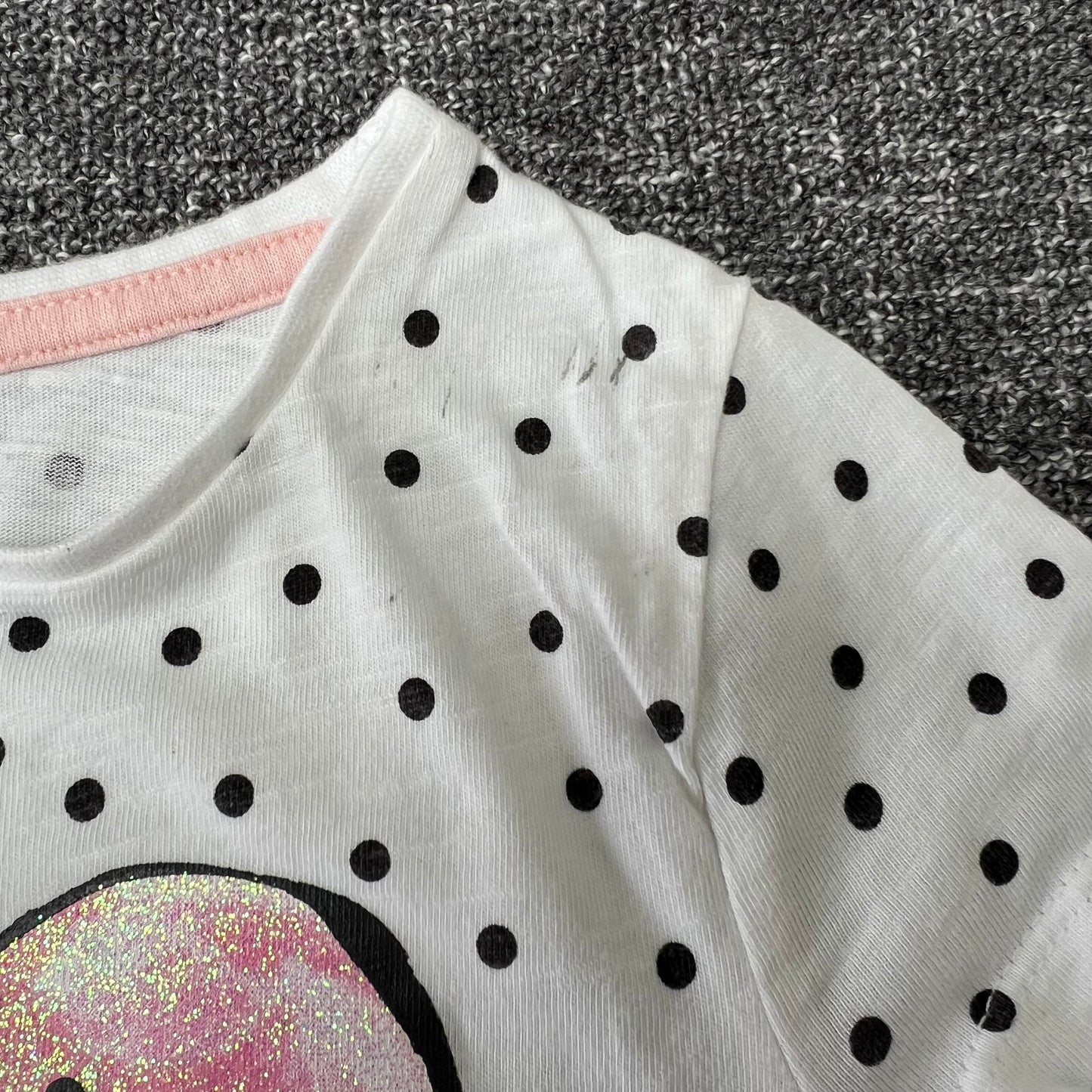 Girls 3-4 Year White T-shirt With Black Dots "Think Pink" Flamingo  (PIP)