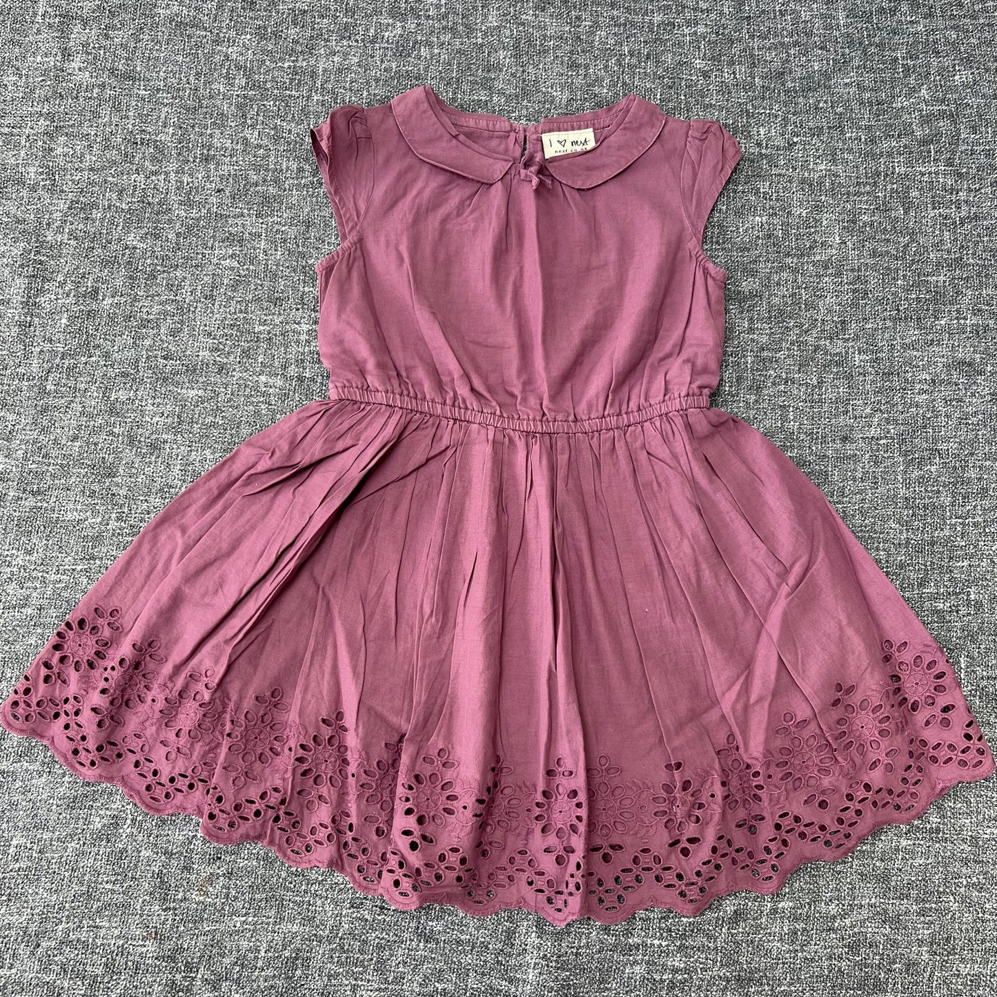 Girls 3-4 Year Purple Summer Dress With Embroidery Anglaise On The Hem