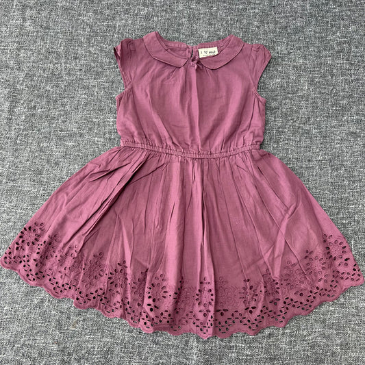 Girls 3-4 Year Purple Summer Dress With Embroidery Anglaise On The Hem