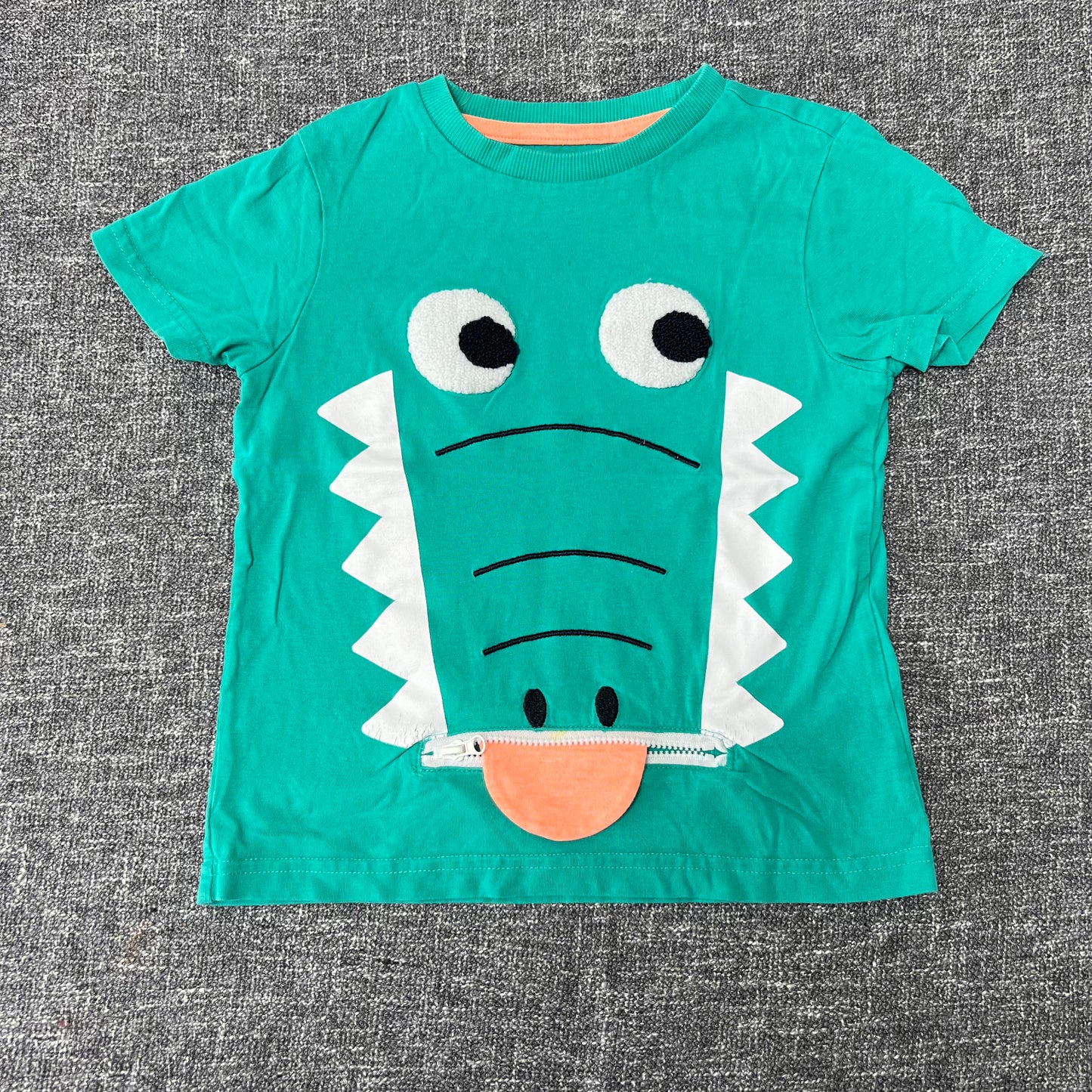 Boys 3-4 Year Green Crocodile T-shirt With Zip Mouth (PIP)