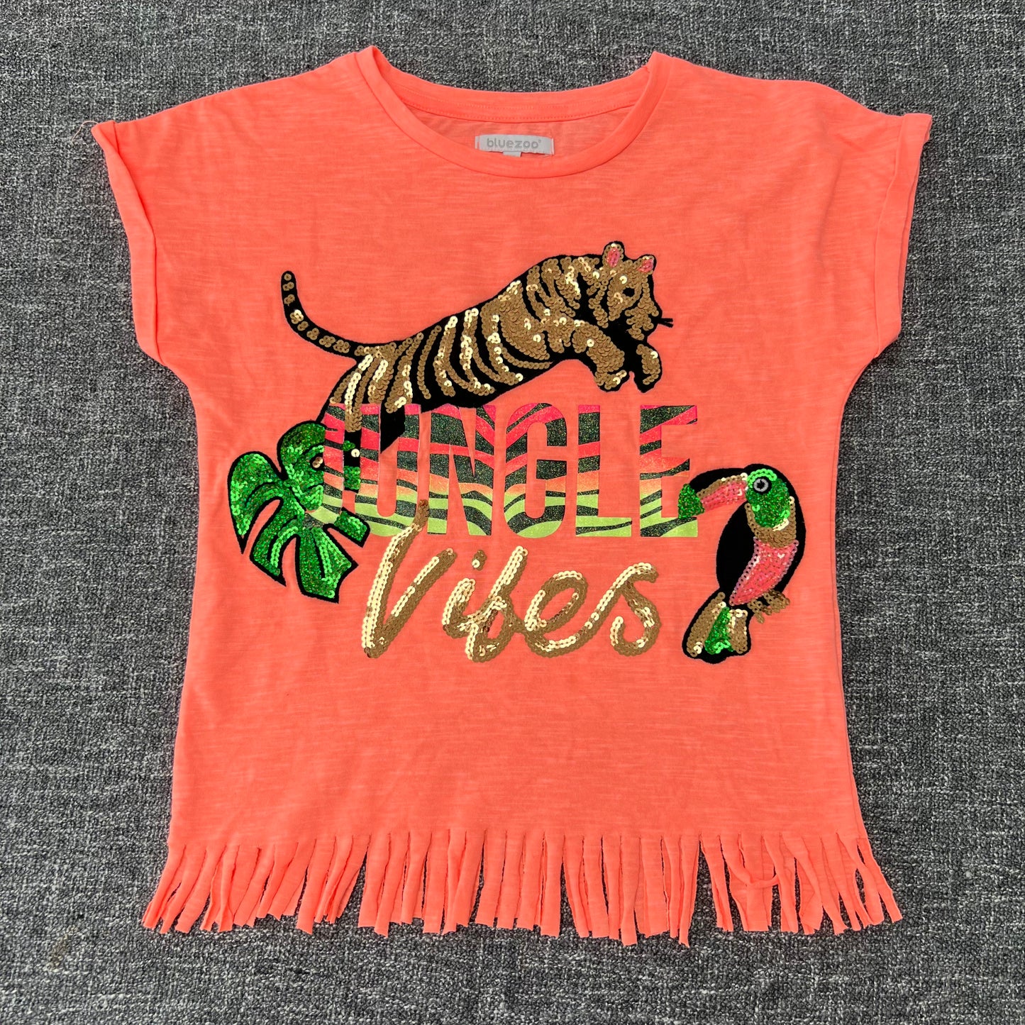 Girls 5-6 Year Fluorescent Orange "Jungle Vibes" Sequinned T-shirt