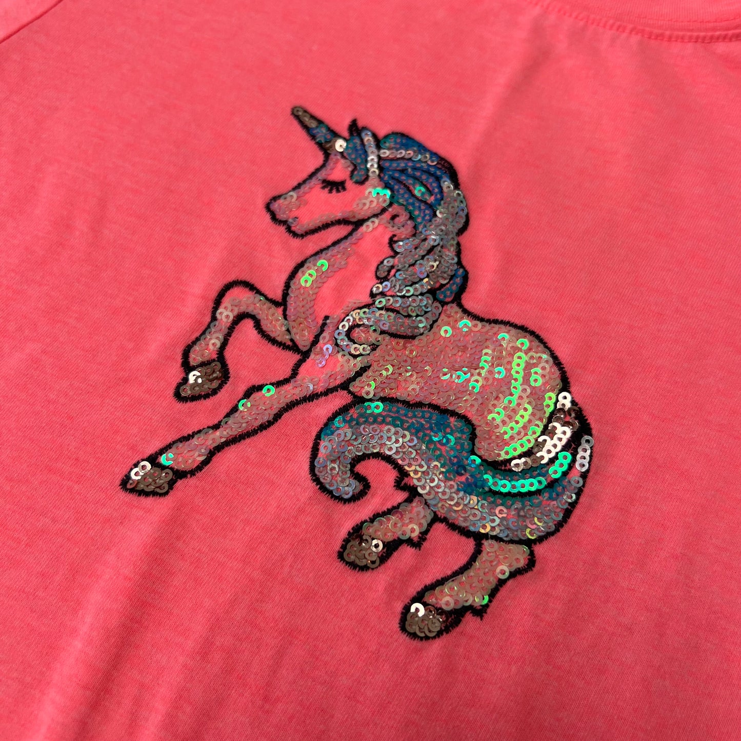 Girls 5-6 Year Fluorescent Pink Sequinned Unicorn T-shirt