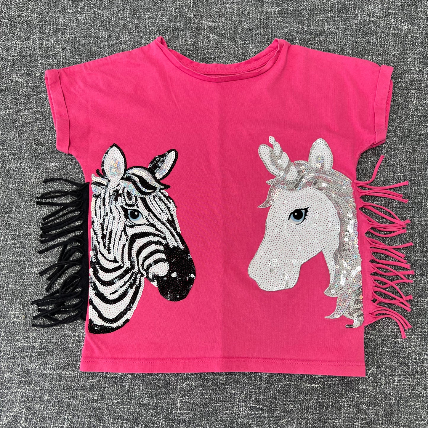 Girls 5-6 Year Pink Sequinned Unicorn & Zebra T-shirt