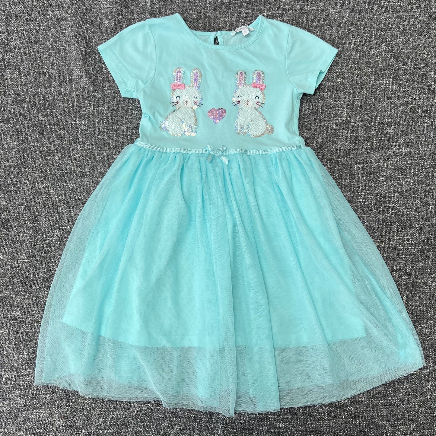 Girls 5-6 Year Turquoise Dress with Sequinned Bunnies