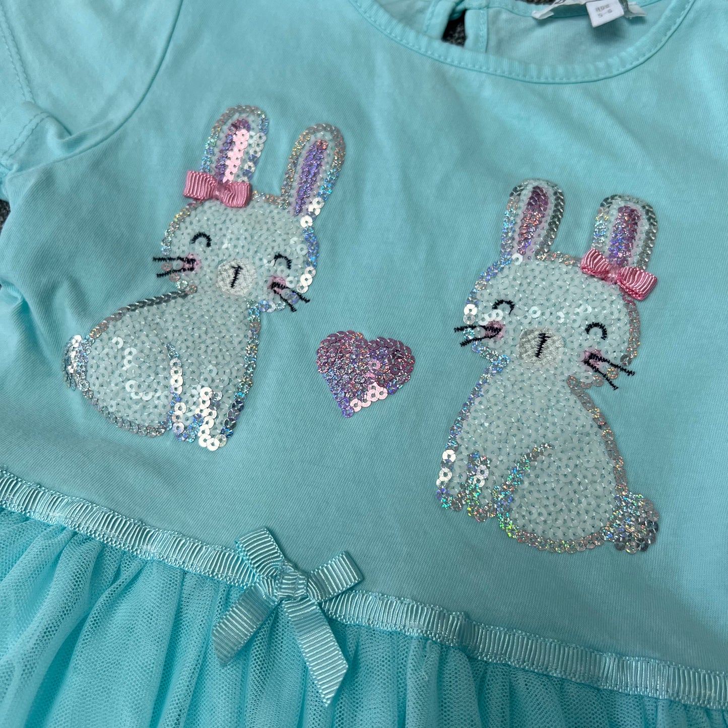 Girls 5-6 Year Turquoise Dress with Sequinned Bunnies