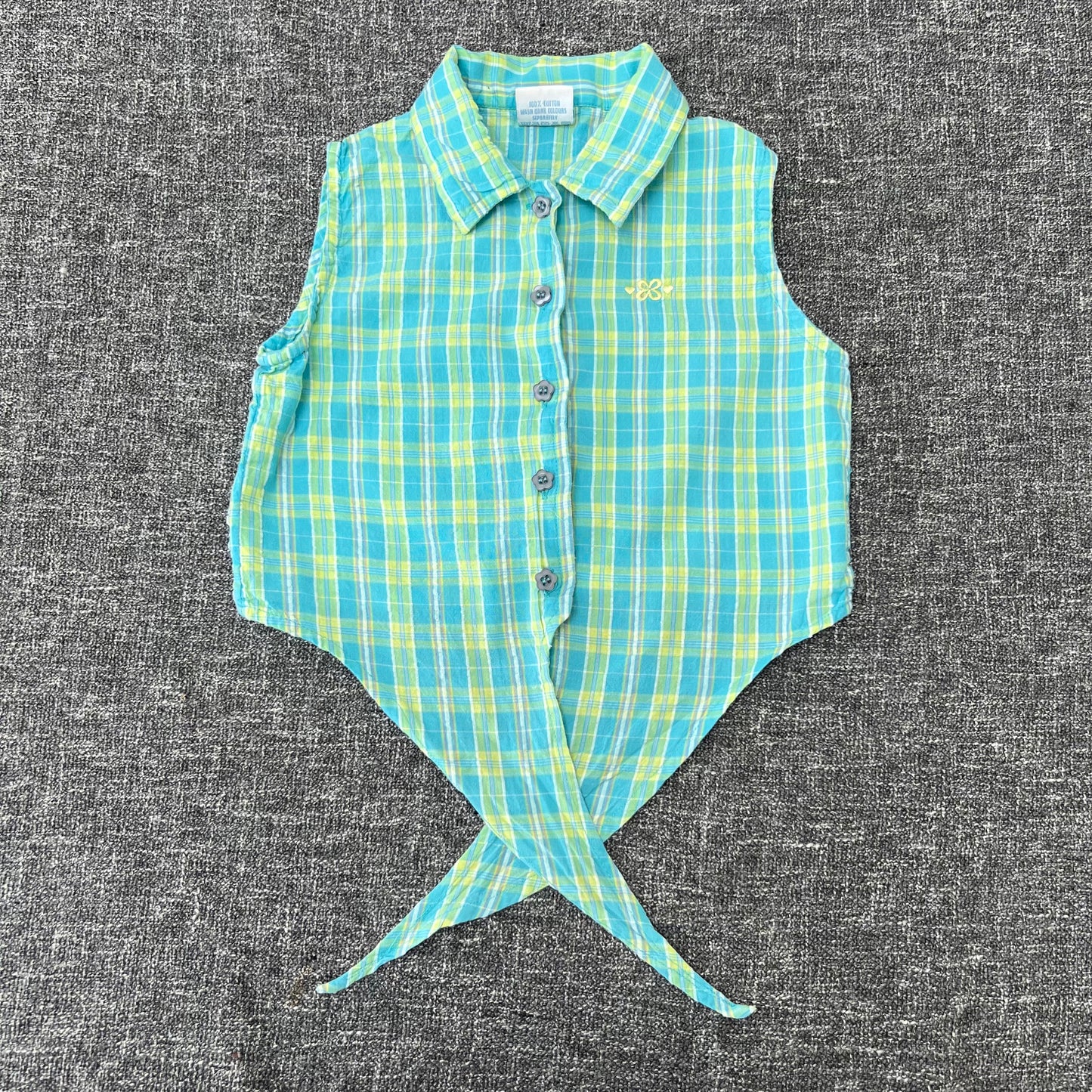 Girls 5-6 Year Blue & Green Checked Sleeveless Tie Top