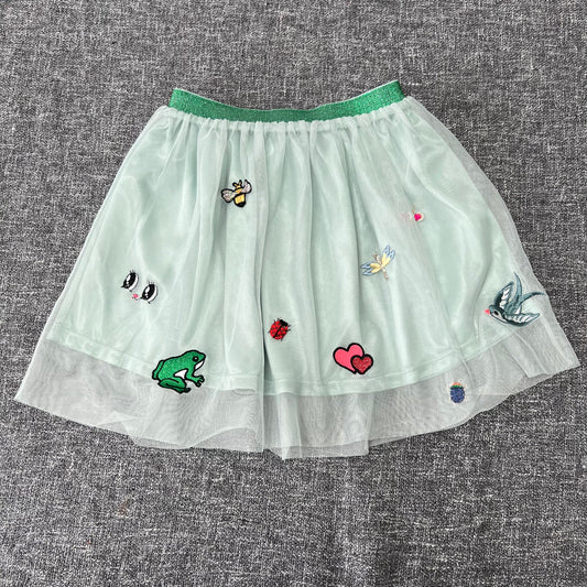 Girls 4-5 Year Green Tule Skirt Lined With Embroidered Animals