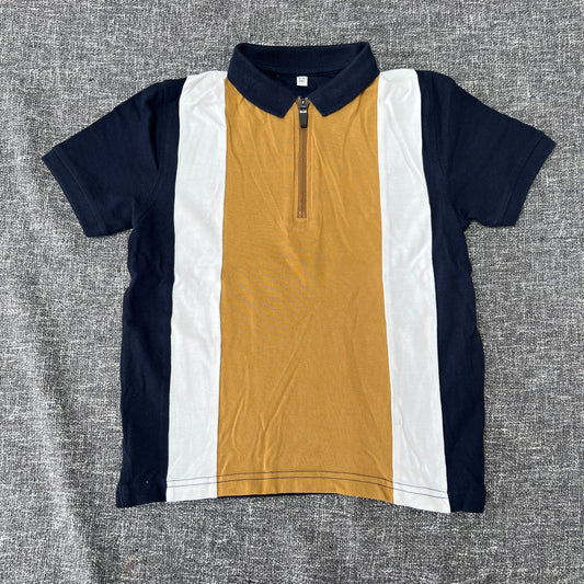 Boys 5-6 Year Beige, White & Navy Blue Polo Shirt