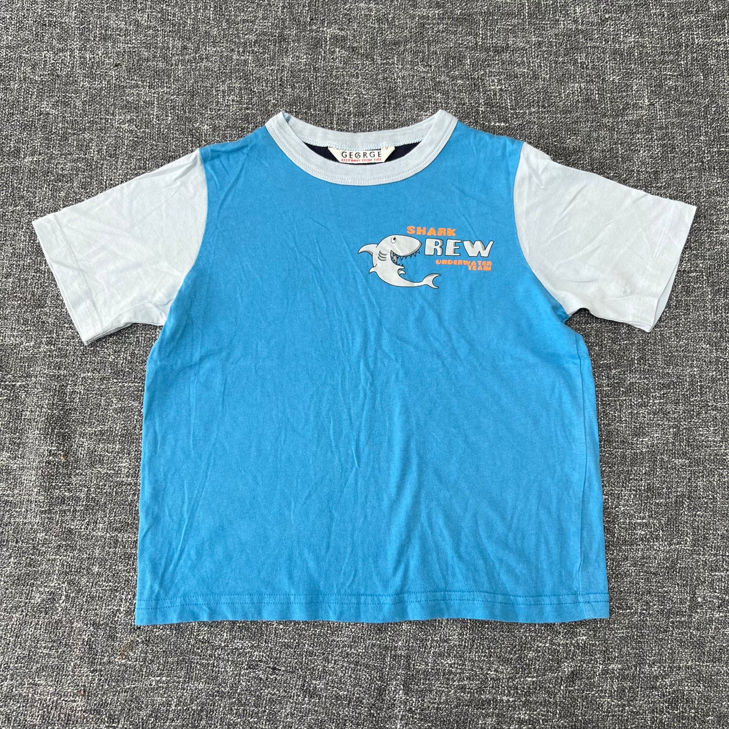 Boys 5-6 Year Blue & Grey "Shark Crew Underwater Team" T-shirt