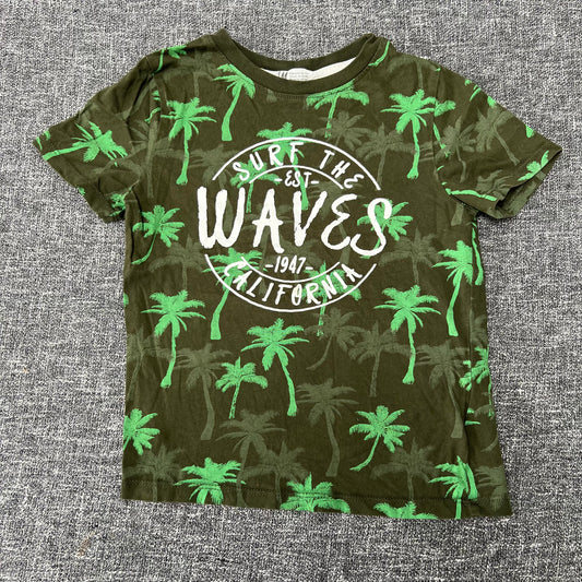 Boys 4-5 Year Green Palm Tree "Surf The Waves California" T-shirt