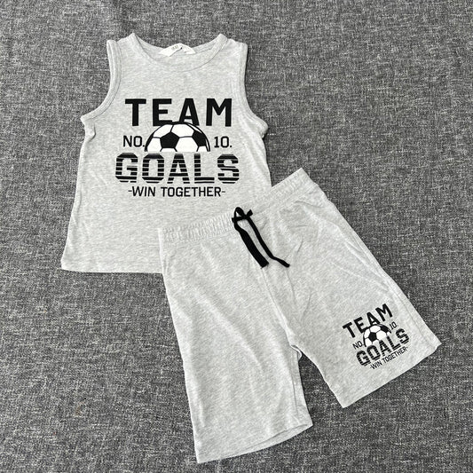 Boys 4-5 Year Grey "Team No 10 Goals Win Together" Pjs