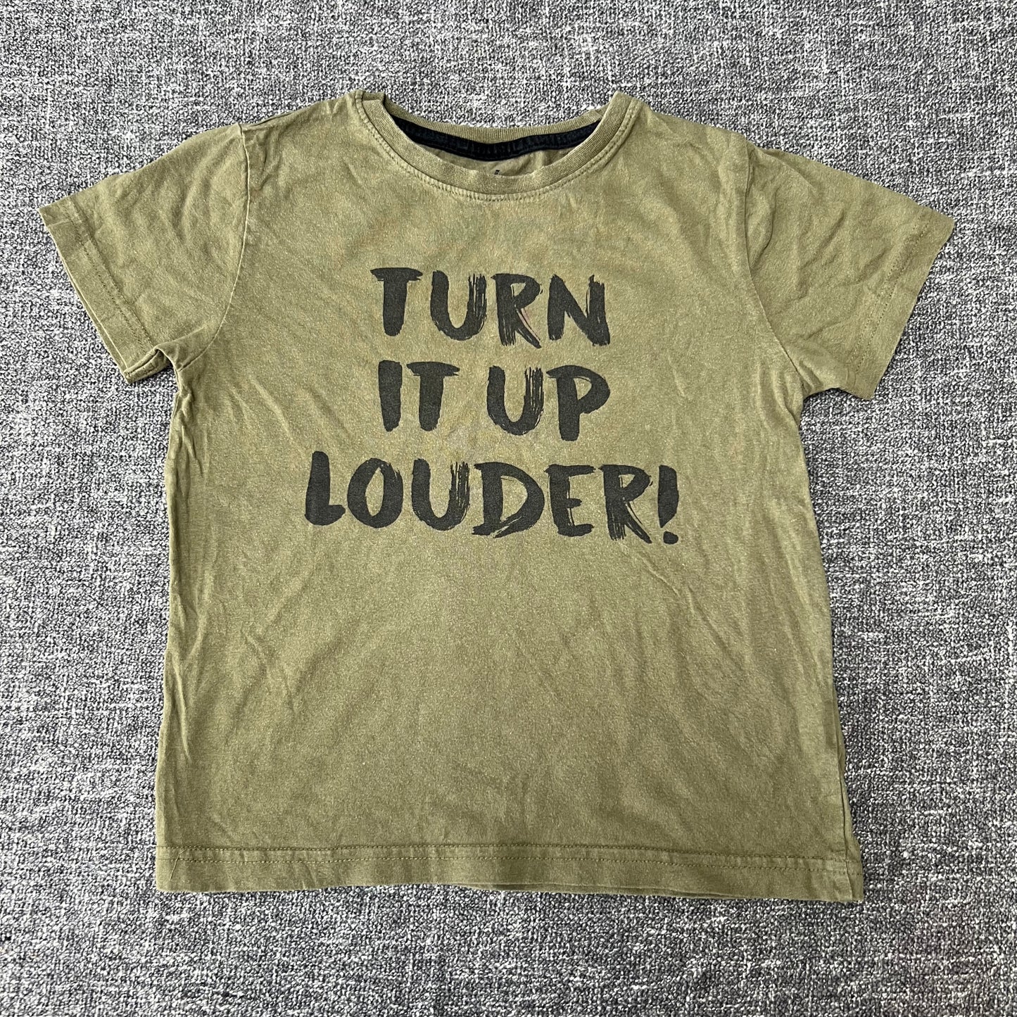 Boys 4-5 Year  Khaki Green "Turn It Up Louder" T-shirt