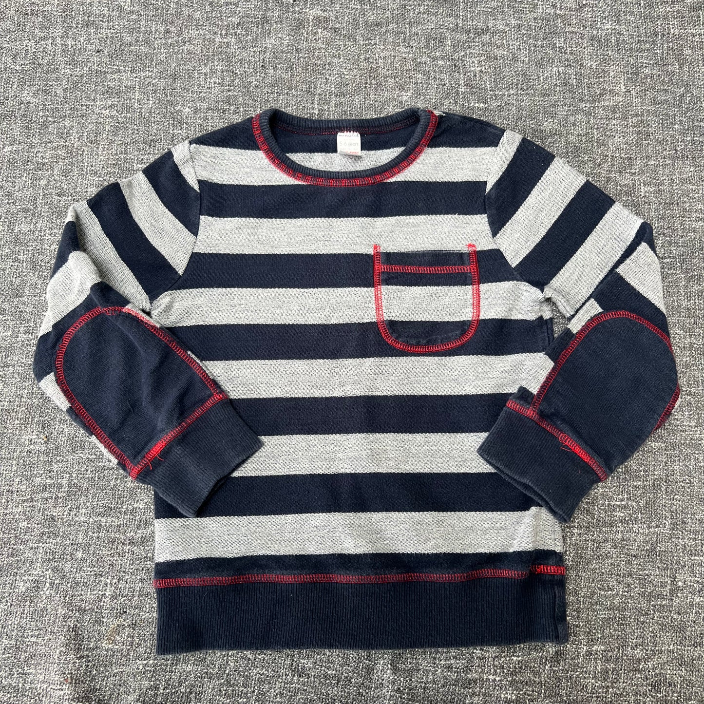 Boys 5-6 Year Blue & Grey Striped Jumper