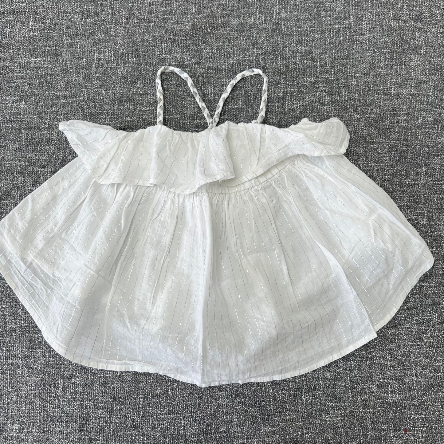 Girls 2-3 Year White With Sliver Stripes Sun Top