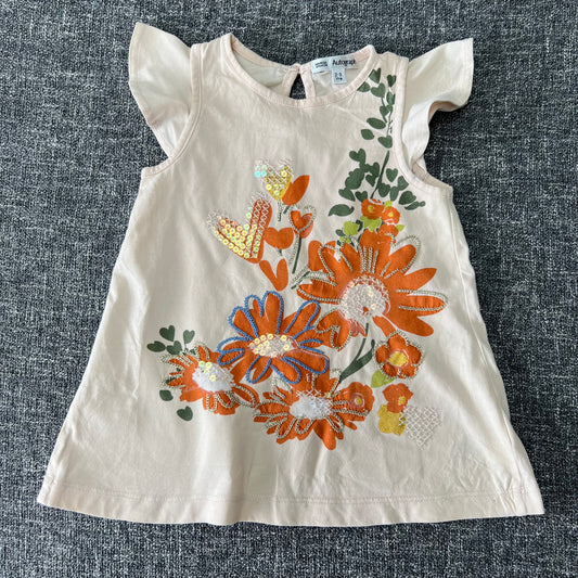 Girls 2-3 Year Beige T-shirt With Embellished Floral Print