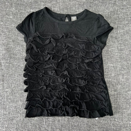 Girls 2-3 Year Plain Black T-shirt With Ruffles On The Front