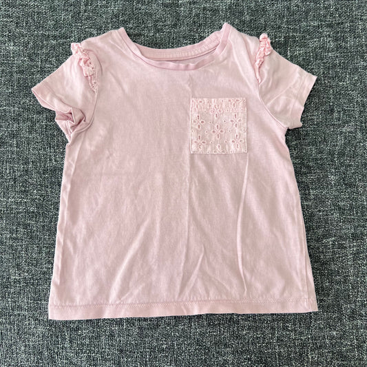 Girls 2-3 Year Plain Pink T-shirt With Pocket Detail