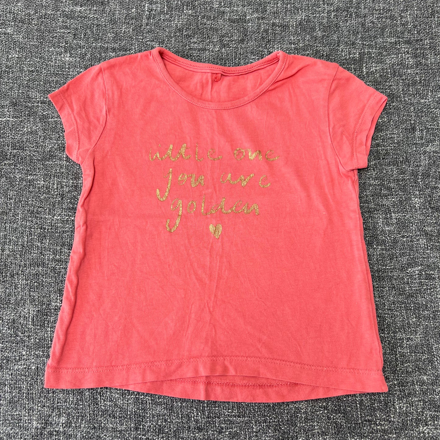 Girls 2-3 Year Peach T-shirt With Gold Glitter writing "Little One You Are Golden"