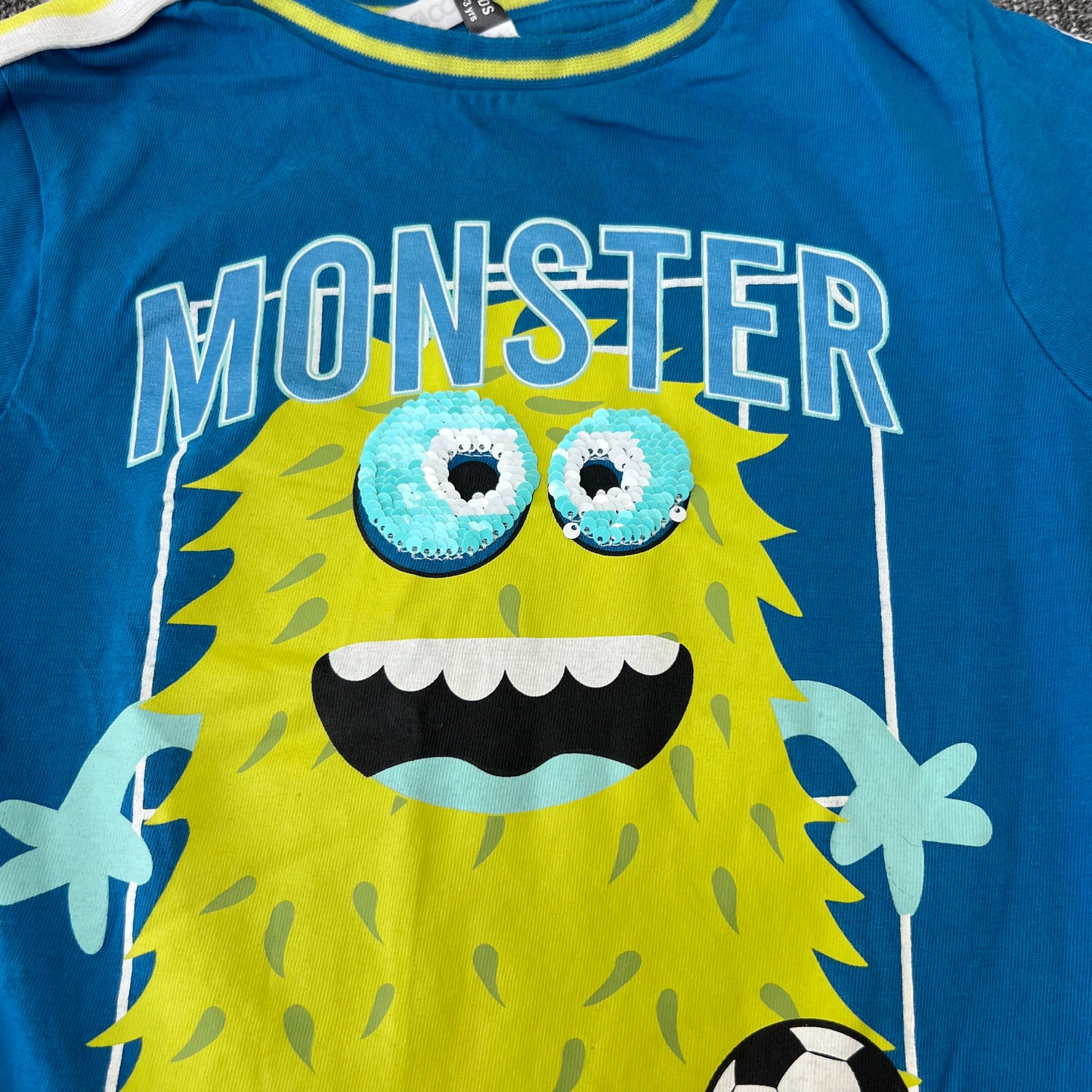 Boys 2-3 Year Blue "Monster" T-shirt With Sequinned Eyes