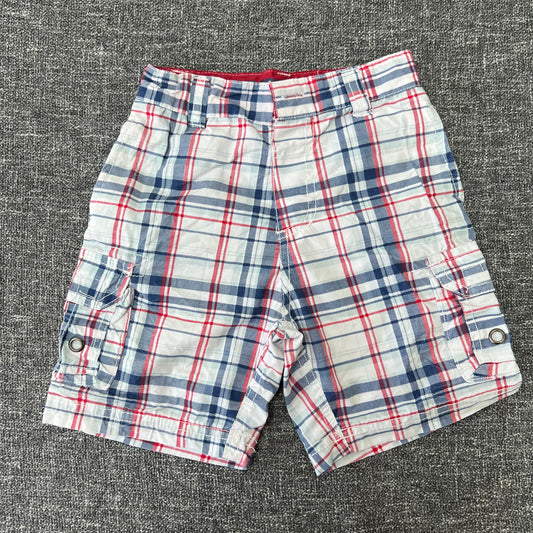 Boys 2-3 Year White, Blue, & Red Checked Cargo Shorts